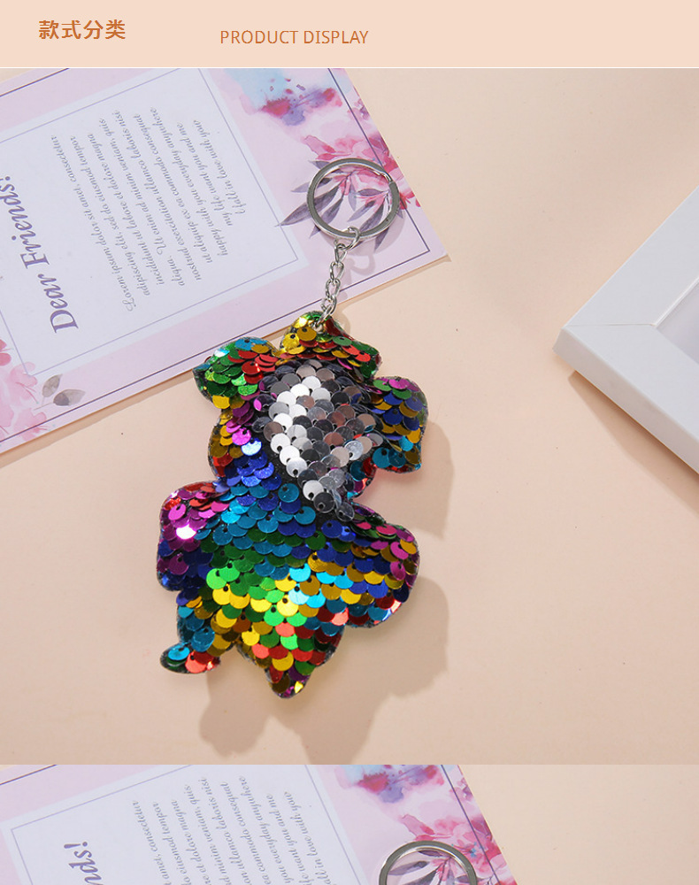 Amazon Hot Sale Sequined Unicorn Keychain Cartoon Christmas Car Key Pendant Gifts in Stock Wholesale