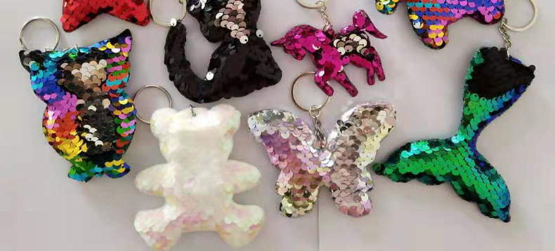 Amazon Hot Sale Sequined Unicorn Keychain Cartoon Christmas Car Key Pendant Gifts in Stock Wholesale