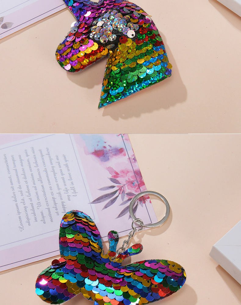 Amazon Hot Sale Sequined Unicorn Keychain Cartoon Christmas Car Key Pendant Gifts in Stock Wholesale