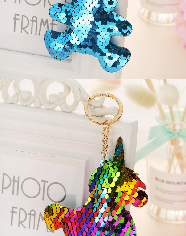 Amazon Hot Sale Sequined Unicorn Keychain Cartoon Christmas Car Key Pendant Gifts in Stock Wholesale
