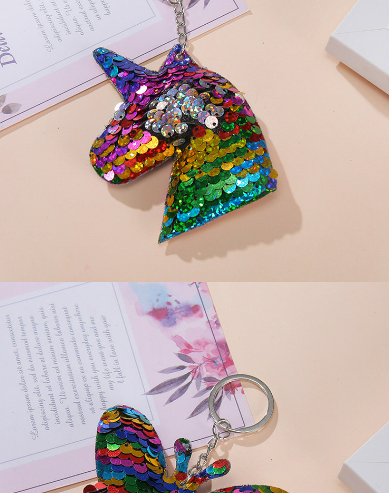 Amazon Hot Sale Sequined Unicorn Keychain Cartoon Christmas Car Key Pendant Gifts in Stock Wholesale