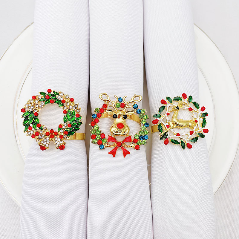 Hotel Western Food Green Christmas Tree Napkin Ring Napkin Ring Alloy Diamond Napkin Ring Napkin Ring Wholesale