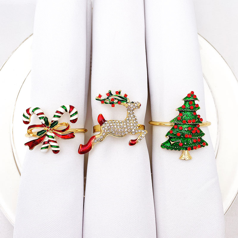 Hotel Western Food Green Christmas Tree Napkin Ring Napkin Ring Alloy Diamond Napkin Ring Napkin Ring Wholesale