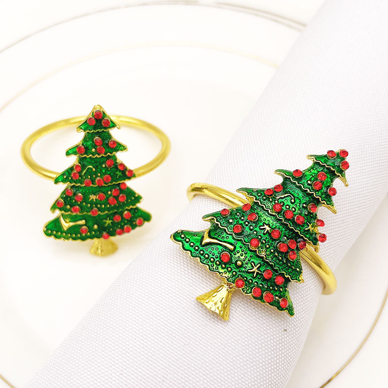 Hotel Western Food Green Christmas Tree Napkin Ring Napkin Ring Alloy Diamond Napkin Ring Napkin Ring Wholesale