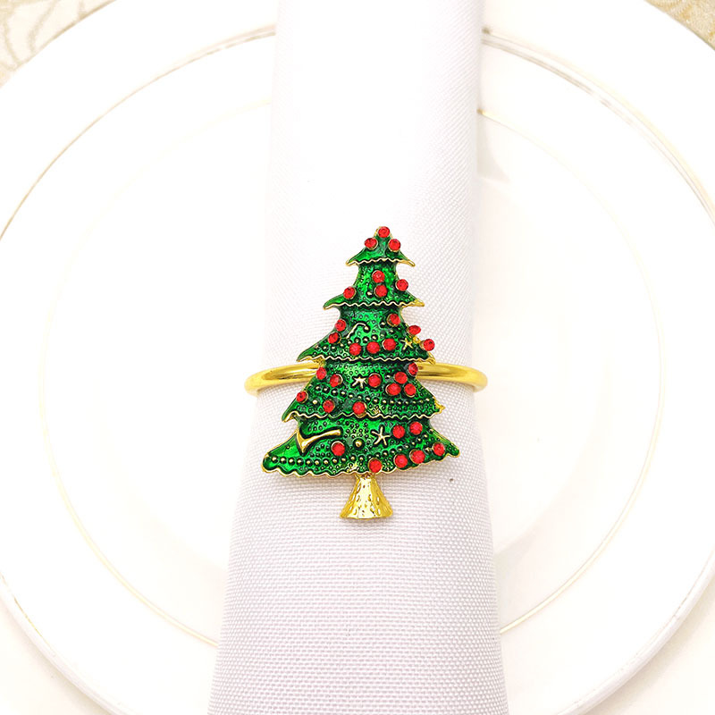 Hotel Western Food Green Christmas Tree Napkin Ring Napkin Ring Alloy Diamond Napkin Ring Napkin Ring Wholesale