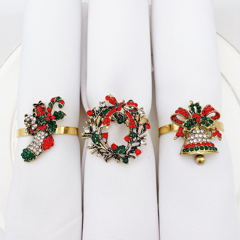 Hotel Western Food Green Christmas Tree Napkin Ring Napkin Ring Alloy Diamond Napkin Ring Napkin Ring Wholesale