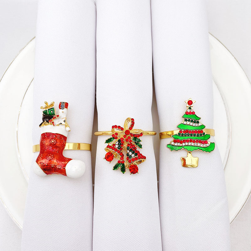 Hotel Western Food Green Christmas Tree Napkin Ring Napkin Ring Alloy Diamond Napkin Ring Napkin Ring Wholesale