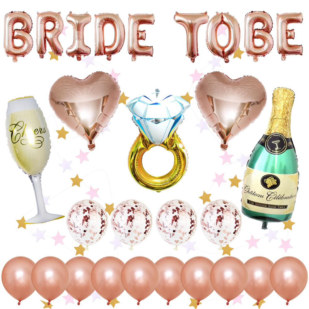 Bachelor Party Balloon Set Rose Gold Bride Tobe Wine Glass Bottle Balloon Diamond Ring Package Cross-Border Hot Sale Bachelor Party Balloon Set Rose Gold Bride Tobe Wine Glass Bottle Balloon Diamond Ring Package Cross-Border Hot Sale