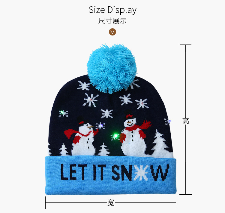 Cross-Border Autumn and Winter Fashion Christmas LED Lights Knitted Hat Colored Lights Party Warm Adult with Ball Hat Wholesale