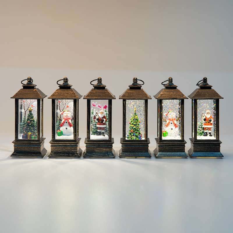 Christmas Luminous Interior Water Injection Small Wind Lamp Desktop Decoration Christmas Tree Scene Layout Small Oil Lamp Shopping Mall Decoration