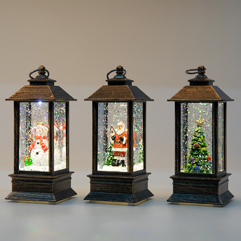 Christmas Luminous Interior Water Injection Small Wind Lamp Desktop Decoration Christmas Tree Scene Layout Small Oil Lamp Shopping Mall Decoration