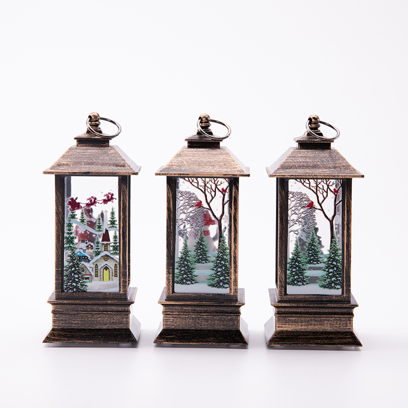 Christmas Luminous Interior Water Injection Small Wind Lamp Desktop Decoration Christmas Tree Scene Layout Small Oil Lamp Shopping Mall Decoration