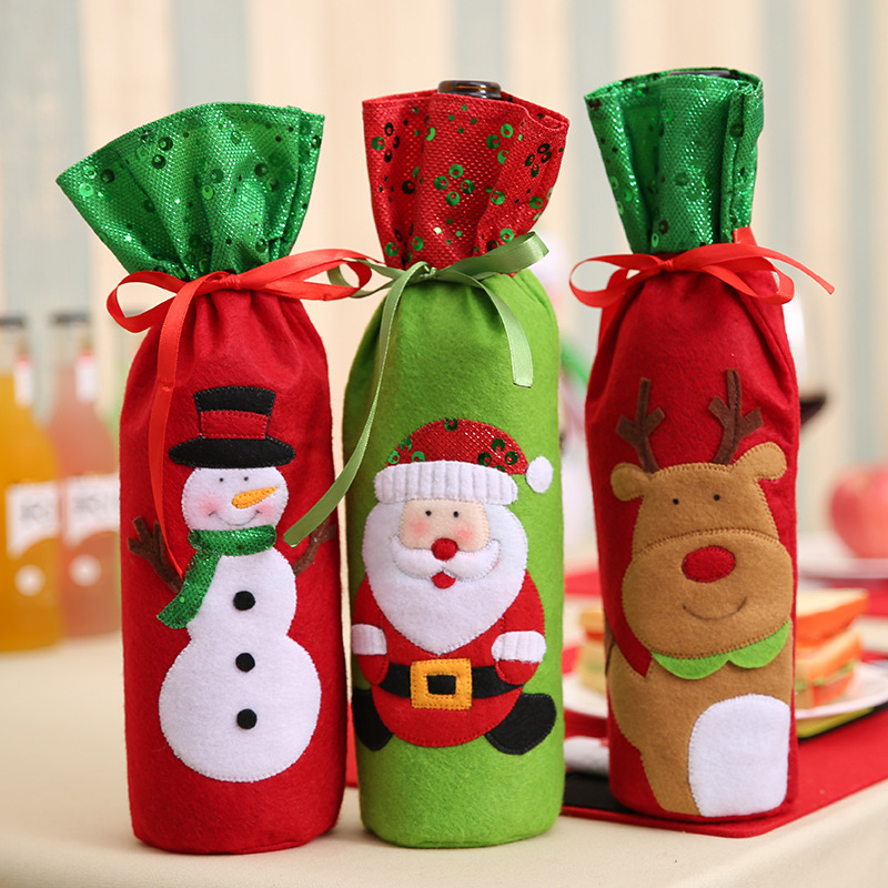 New Christmas Supplies Christmas Sequins Embroidered Wine Bottle Bag Santa Claus Wine Bag