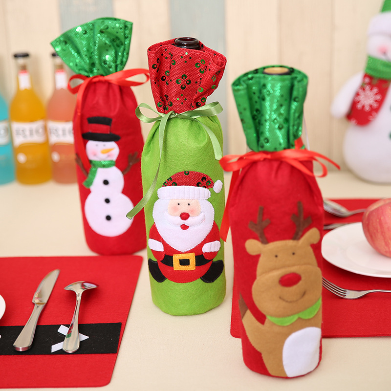 New Christmas Supplies Christmas Sequins Embroidered Wine Bottle Bag Santa Claus Wine Bag