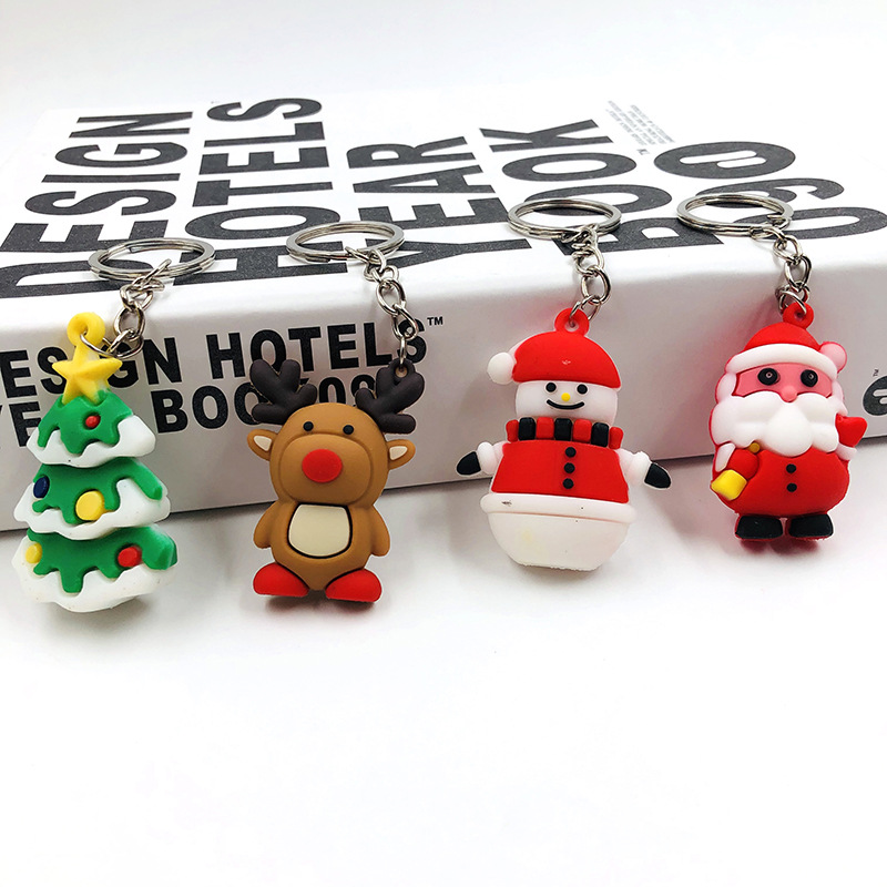 Creative cartoon PVC plastic Santa Claus Christmas tree key chain bag car pendant small gifts wholesale