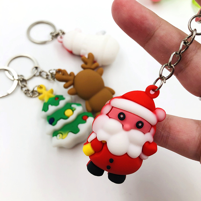 Creative cartoon PVC plastic Santa Claus Christmas tree key chain bag car pendant small gifts wholesale