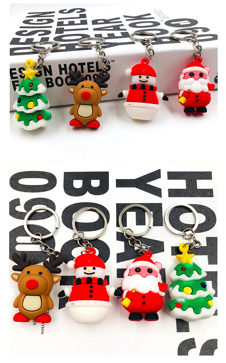 Creative cartoon PVC plastic Santa Claus Christmas tree key chain bag car pendant small gifts wholesale
