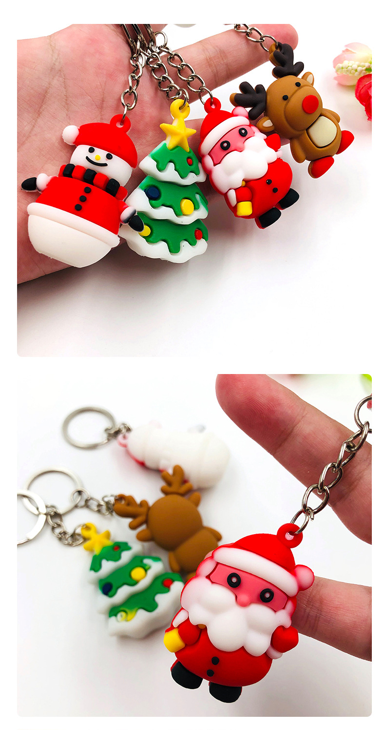 Creative cartoon PVC plastic Santa Claus Christmas tree key chain bag car pendant small gifts wholesale