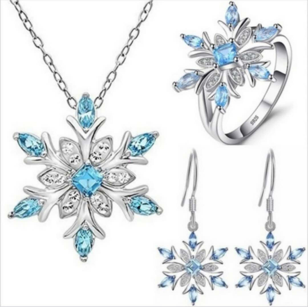 Chenrui Ornament Ocean Blue Snowflake Three-Piece Set Earrings Christmas Holiday Gift Cross-Border Hot Selling Female Chenrui Ornament Ocean Blue Snowflake Three-Piece Set Earrings Christmas Holiday Gift Cross-Border Hot Selling Female