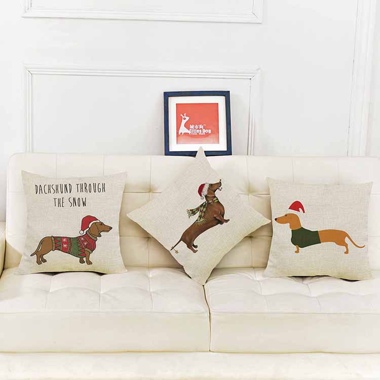 Creative Cartoon Cute Christmas Sausage Dog Linen Pillow Cover Christmas Gift Cushion Cover Home Sofa Decoration