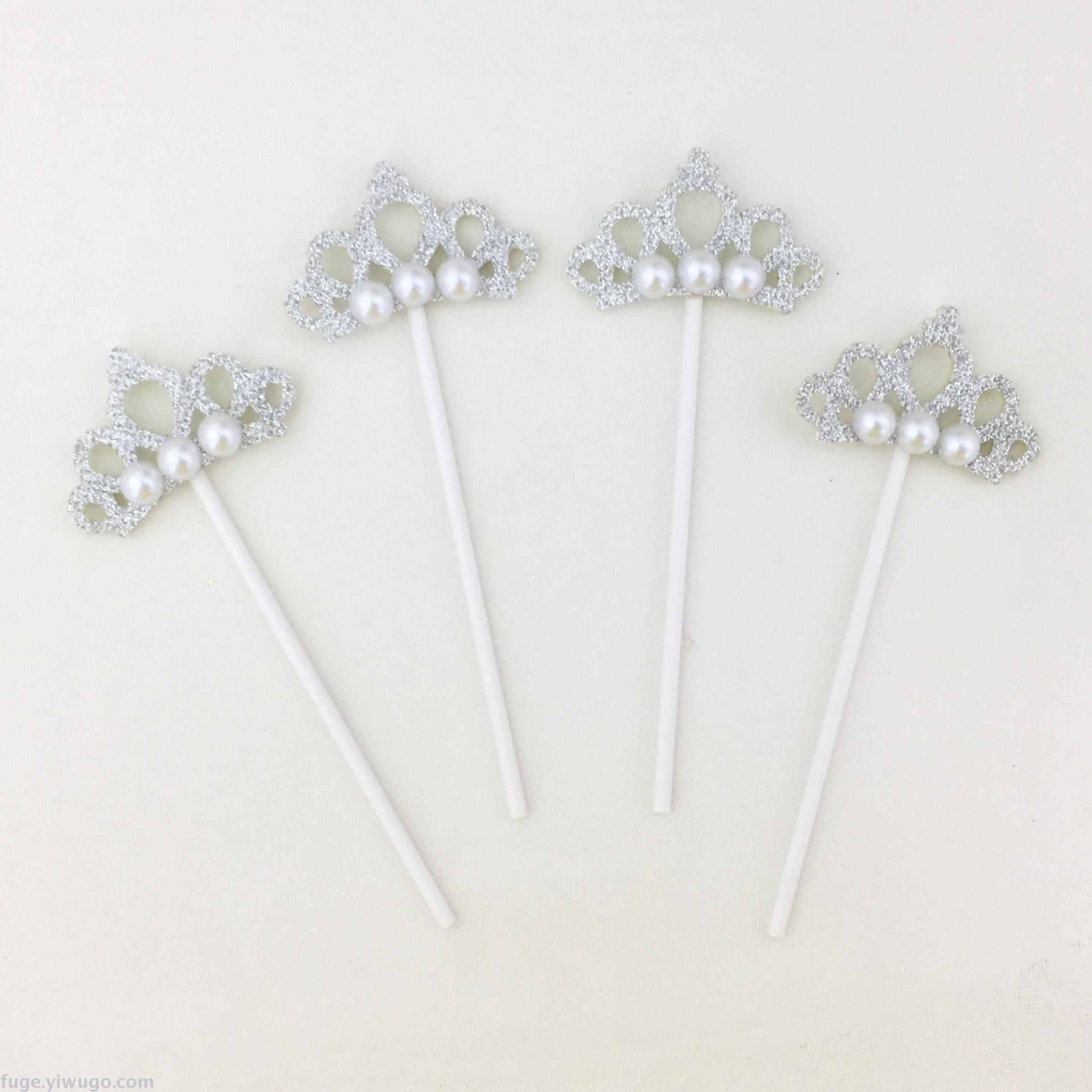Manufacturers direct sale party supplies birthday decoration pearl crown cake plug - in crown plug - in