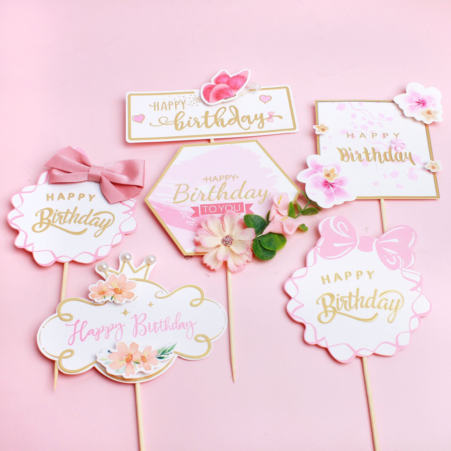 Copyright Products Phnom Penh Printing Flower Bow Tie HB Cake Inserting Card Bow Tie Crown Birthday Cake Decoration