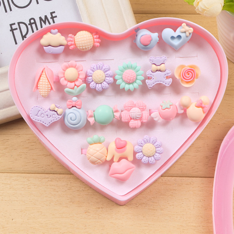 Children's Cartoon Love Gift Box Resin Ring Ornament Bracelet Macaron Color Girl Gift Play House Toy