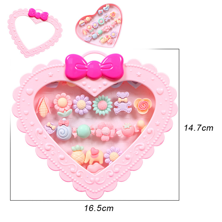 Children&#039;s Cartoon Love Gift Box Resin Ring Ornament Bracelet Macaron Color Girl Gift Play House Toy