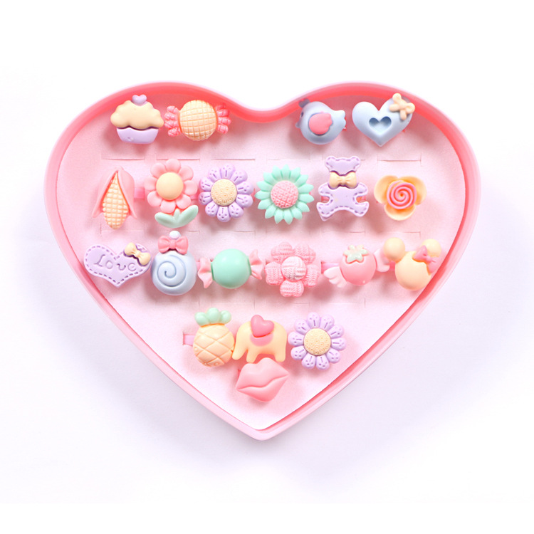Children&#039;s Cartoon Love Gift Box Resin Ring Ornament Bracelet Macaron Color Girl Gift Play House Toy