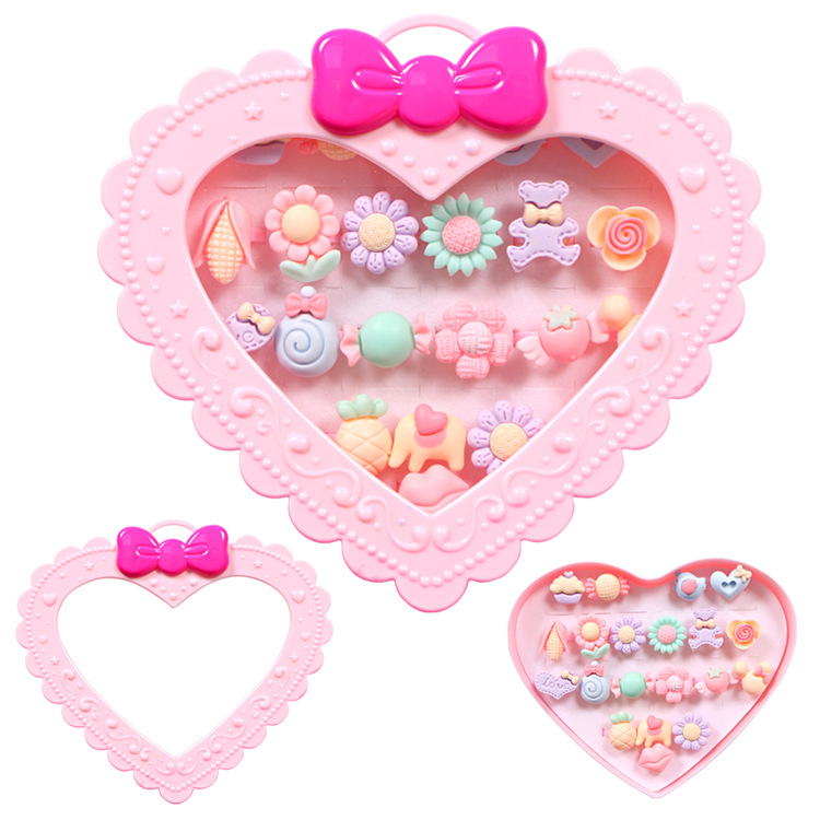 Children's Cartoon Love Gift Box Resin Ring Ornament Bracelet Macaron Color Girl Gift Play House Toy