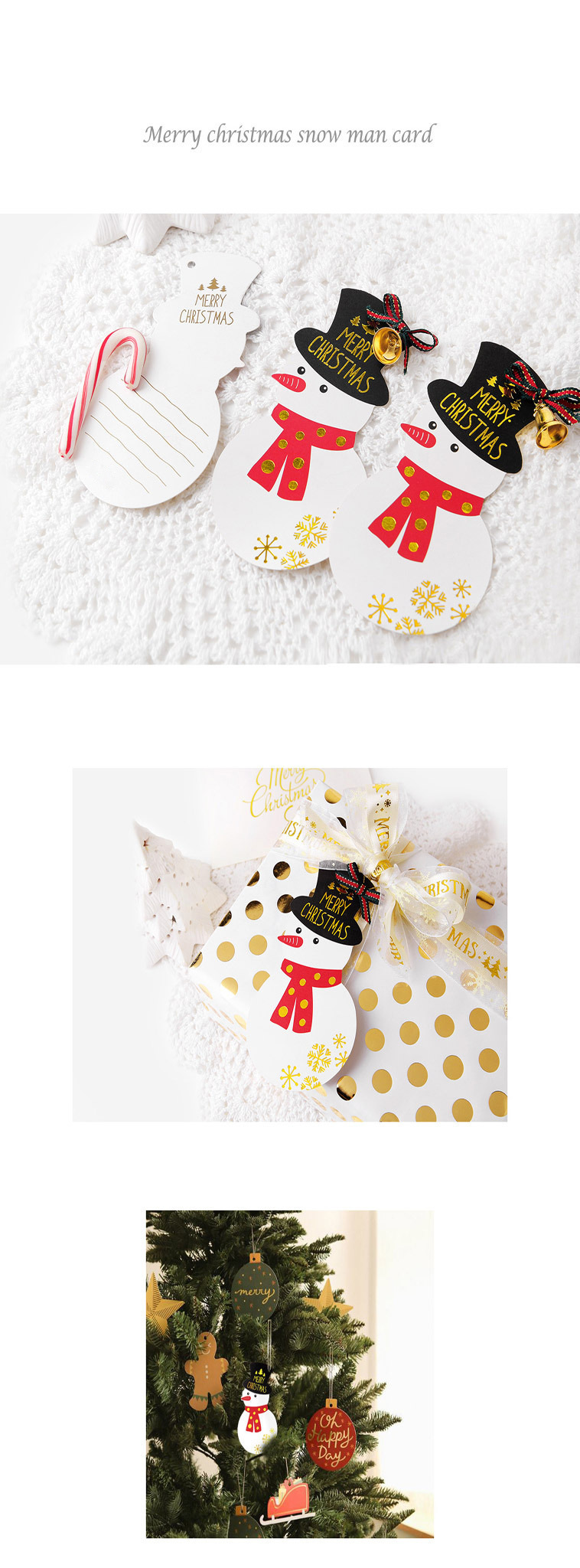 Christmas Card Gilded Old Snowman Deer Card Small Accessories Pendant Christmas Card K031 Dress up Hanging Card