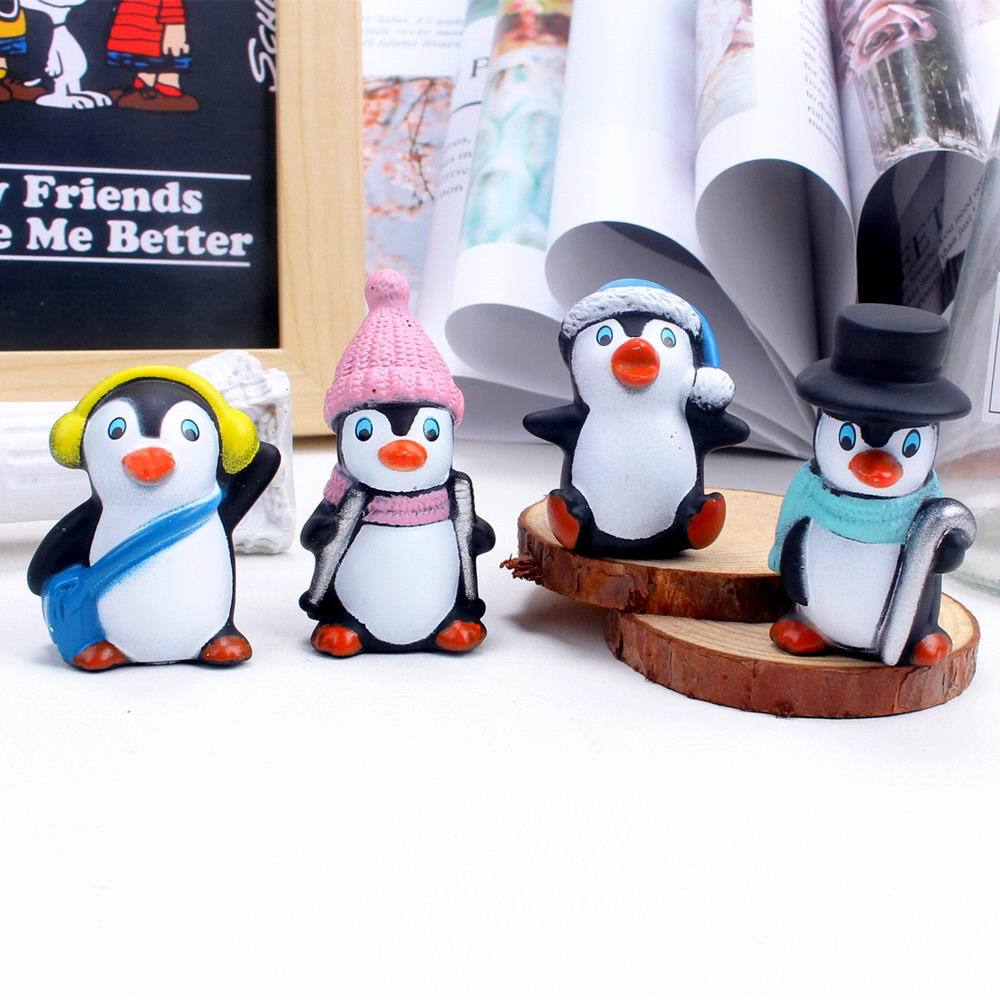 Vinyl Penguin 4-Piece Set Winter Clothes Penguin Cake Decoration Christmas Ice and Snow Theme Baking Dress up Fish Tank Decoration
