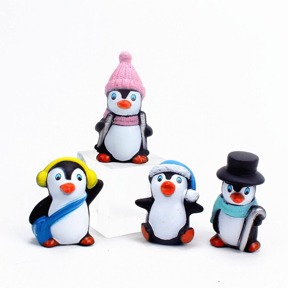Vinyl Penguin 4-Piece Set Winter Clothes Penguin Cake Decoration Christmas Ice and Snow Theme Baking Dress up Fish Tank Decoration