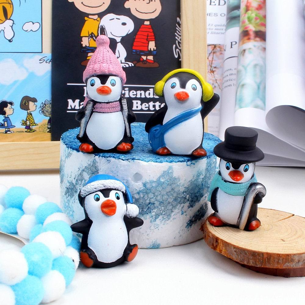 Vinyl Penguin 4-Piece Set Winter Clothes Penguin Cake Decoration Christmas Ice and Snow Theme Baking Dress up Fish Tank Decoration