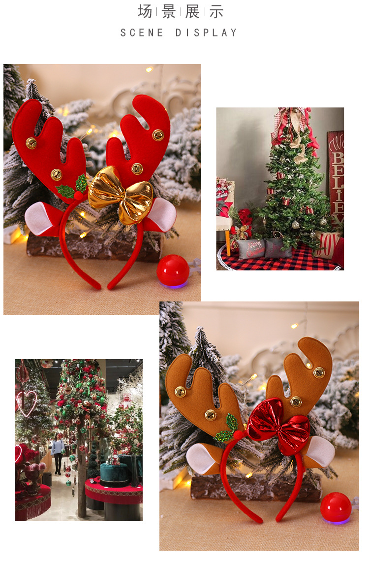 Christmas Decorations Hair-Hoop Headband Antlers Head Buckle Headdress Elk Horn Antlers Red Nose Children Dress up Shooting Props