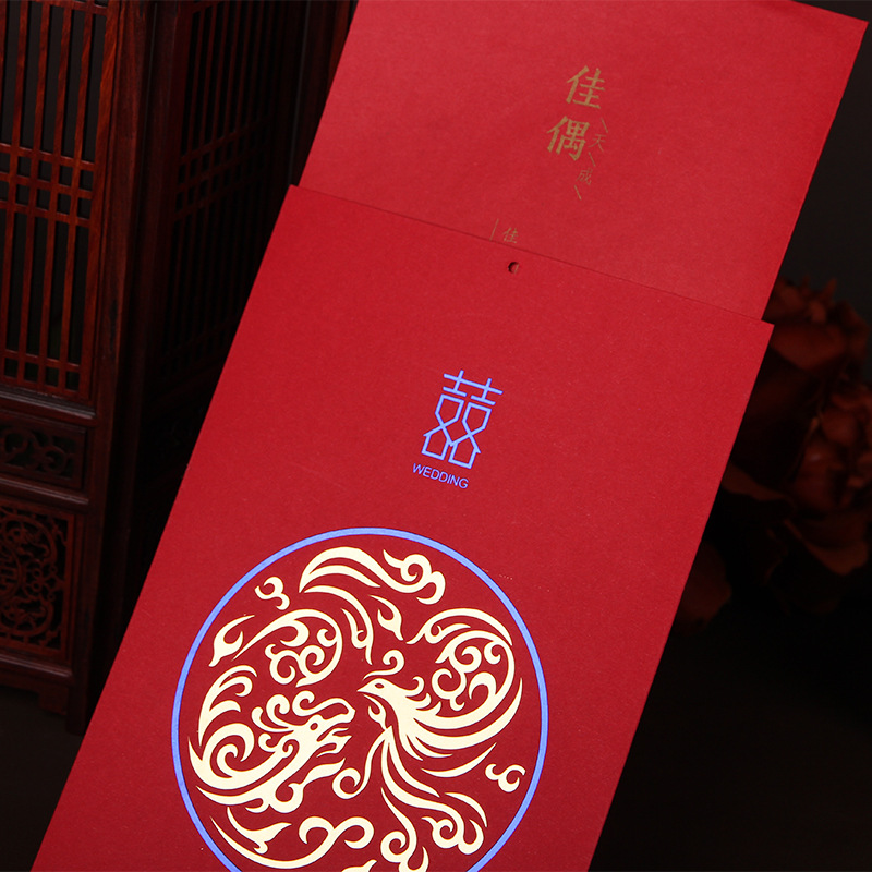 Wedding Supplies Wholesale Chinese Wedding Hot Double Color Gold Invitation Card Wedding Creative Vertical Tassel Invitation Card Wedding Invitation