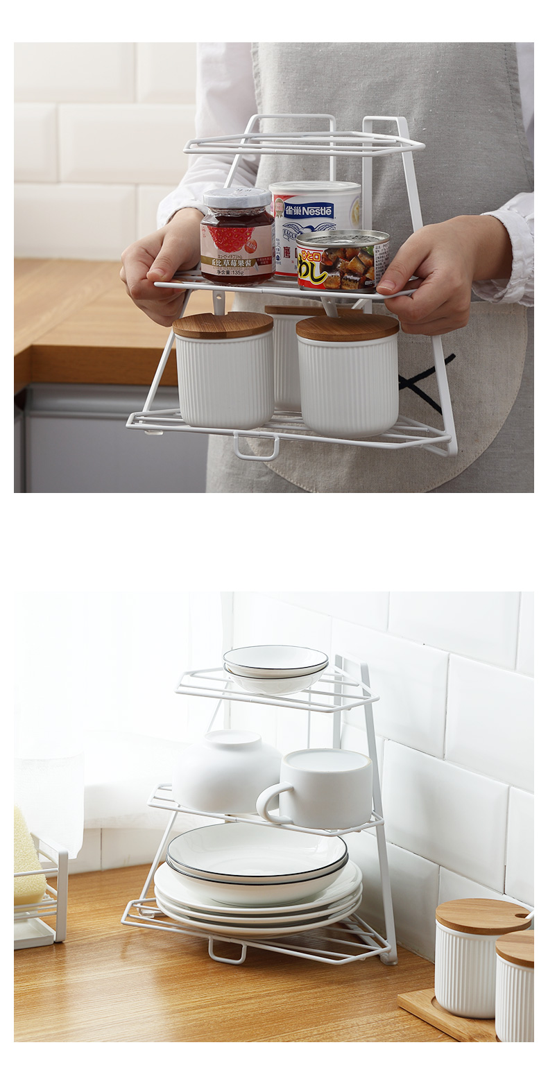 Iron Triangle Three-Layer Storage Rack Kitchen Storage Spice Jar Storage Rack Rack Holder Bowl Rack Home Storage