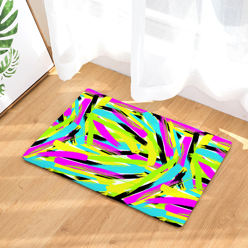 Amazon Cross-Border Flannel Watercolor Triangle Geometric Living Room Bedroom Non-Slip Floor Mat One Piece Dropshipping Processing Wholesale