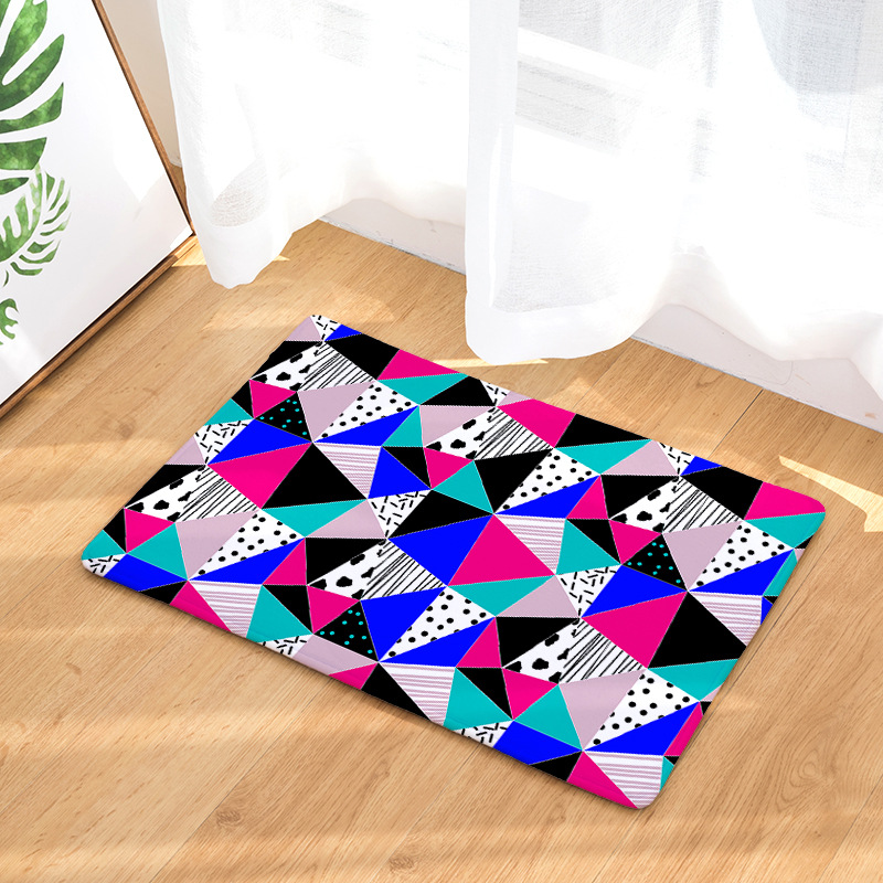 Amazon Cross-Border Flannel Watercolor Triangle Geometric Living Room Bedroom Non-Slip Floor Mat One Piece Dropshipping Processing Wholesale