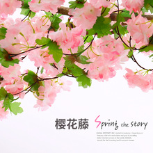 Artificial Wisteria Violet Plastic Silk Flower Decorative Vine Plant Ceiling Fake Flower for Wedding Rattan Green Plant Balcony