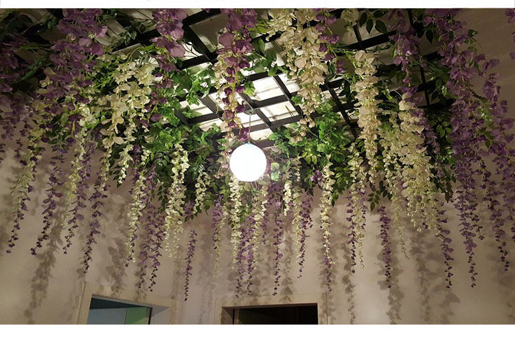 Artificial Wisteria Violet Plastic Silk Flower Decorative Vine Plant Ceiling Fake Flower for Wedding Rattan Green Plant Balcony