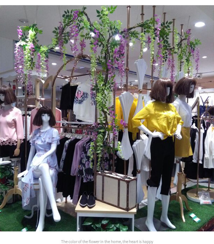 Artificial Wisteria Violet Plastic Silk Flower Decorative Vine Plant Ceiling Fake Flower for Wedding Rattan Green Plant Balcony