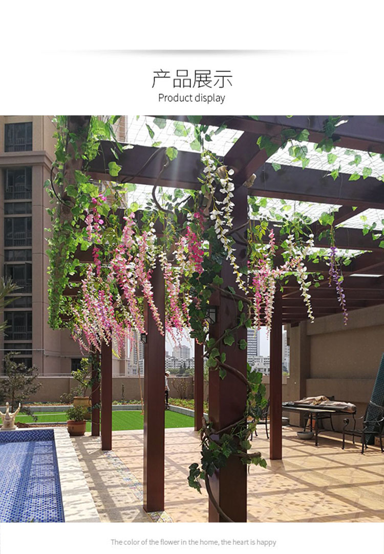 Artificial Wisteria Violet Plastic Silk Flower Decorative Vine Plant Ceiling Fake Flower for Wedding Rattan Green Plant Balcony