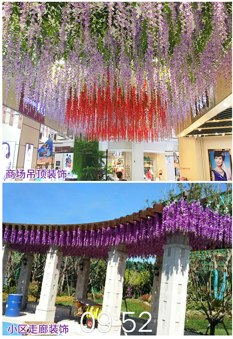 Artificial Wisteria Wedding Ceiling Decorative Silk Flower Artificial Fake Flower Rattan HANAFUJI Violets HANAFUJI Home Art Gallery Green Plants