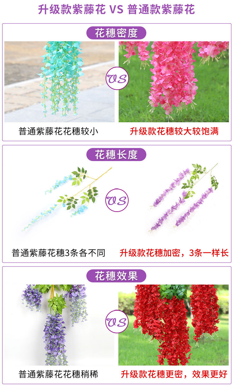 Artificial Wisteria Ceiling Wedding Encryption Flower Strip Artificial Flower Tofu Pudding Fake Flower Living Room Decoration Park Hotel Set