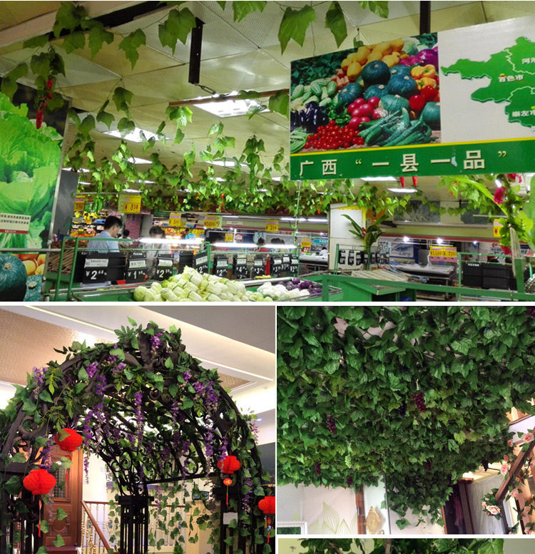 Simulation Rattan Fake Flower Vine Grape Leaves Fake Leaves Green Leaf Plant Ceiling Decoration Pipe Hiding Vine Ivy