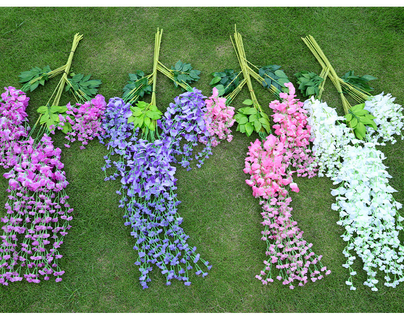 Artificial Wisteria Wedding Ceiling Decorative Silk Flower Artificial Fake Flower Rattan HANAFUJI Violets HANAFUJI Home Art Gallery Green Plants