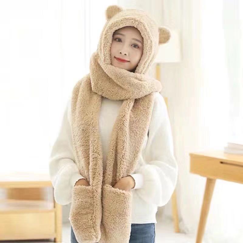 All-Match and Cute Bear Ears Warm Double-Layer Thickened Autumn and Winter Female Hat Scarf Gloves Three-Piece Set for Women All-Match and Cute Bear Ears Warm Double-Layer Thickened Autumn and Winter Female Hat Scarf Gloves Three-Piece Set for Women