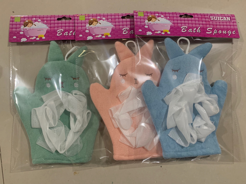 Bunny with Mesh Sponge Bath Gloves Bunny with Mesh Sponge Bath Gloves