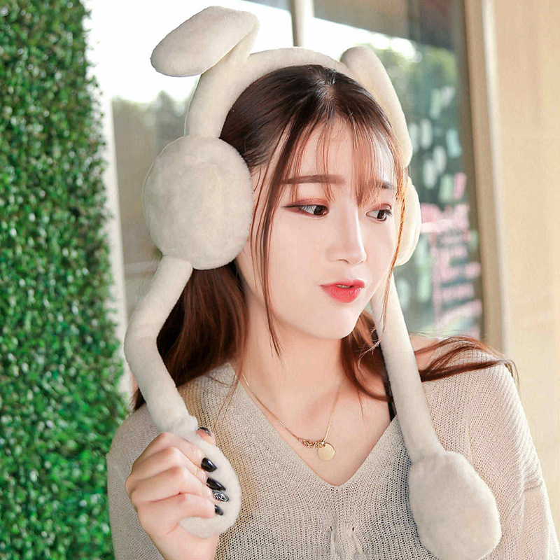 Internet Celebrity Ins Toy TikTok Same Style Moving Rabbit Ears Hair Hoop Plush Hat Cute Cute Hair Accessories for Girls